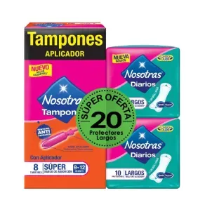 NOSOTRAS-TAMPONES-APLICADOR-SUPER---8-UND---20-PROTECTORES-DIARIOS-LARGOS